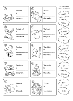 Prepositions worksheets: rhymes