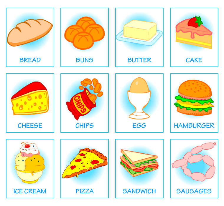 Picture dictionaries for kids learning English. Food