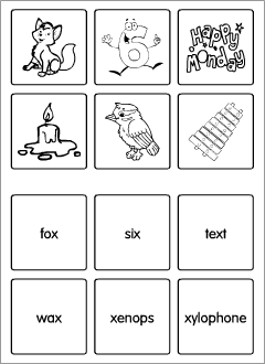 English alphabet: x-words flashcards