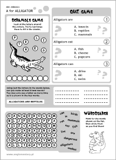 English printable resources: Alligator worksheets