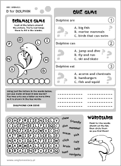 English printable resources: Dolphin worksheets