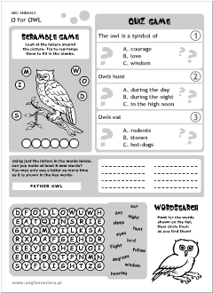 English printable resources: Owl worksheets