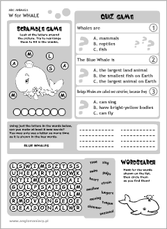 English printable resources: Whale worksheets