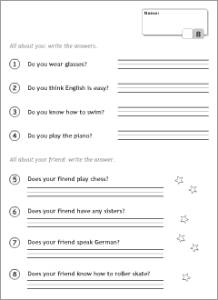 Language test worksheets for kids
