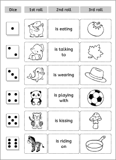 Roll sentences game for learning present continuous