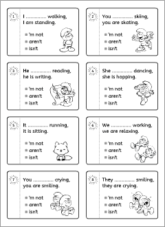 Present continuous worksheets: negatives