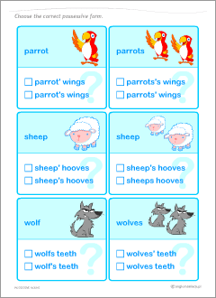 English nouns: worksheets for learning